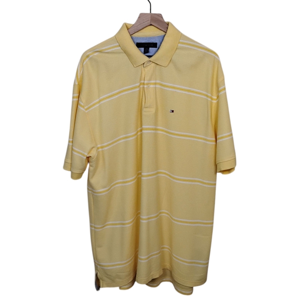 Tommy Hilfiger Yellow and White Striped Men's Polo Shirt, XXL